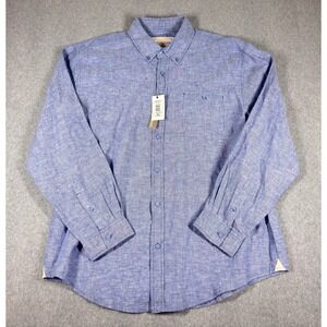 Bruno Linen Cotton Button‎ Down Shirt Mens XL Blue Solid Long Sleeve NWT New